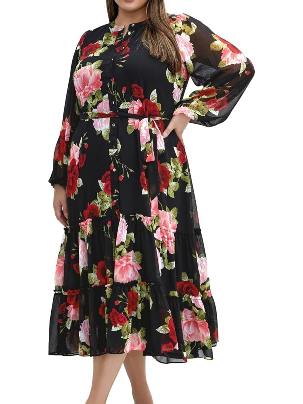 City Chic Midi Dress - Roma Print Long Sleeve
